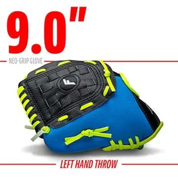 Franklin Sports Teeball/Baseball Glove - Left and Right Handed Youth Fielding Glove - Neo-Grip - Synthetic Leather - 9.0 Inch Left Hand Throw - Ready To Play Glove - Blue