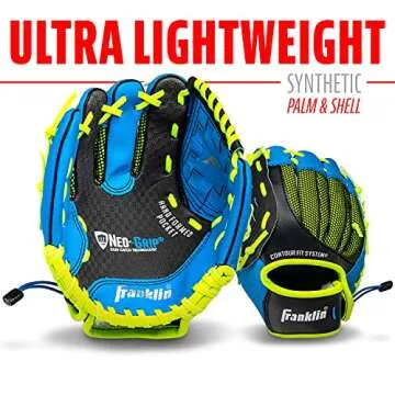 Franklin Sports Teeball/Baseball Glove - Left and Right Handed Youth Fielding Glove - Neo-Grip - Synthetic Leather - 9.0 Inch Left Hand Throw - Ready To Play Glove - Blue