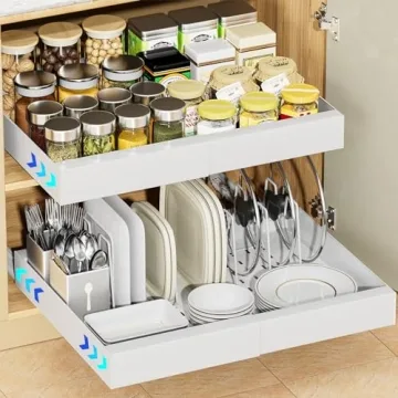 OVICAR Expandable Cabinet Organizer Drawer - 12.2"-20.7" Adjustable Slide Out Shelf with 4 Dividers