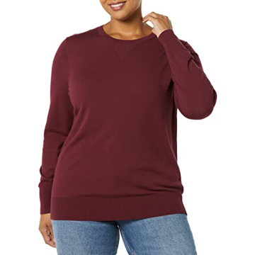 Daily Ritual Women's Stretch Crewneck Sweater in Burgundy