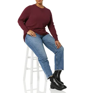 Daily Ritual Women's Stretch Crewneck Sweater in Burgundy