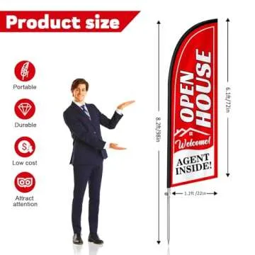 QSUM Open House Signs for Real Estate Agents, Open House Flag with Pole Kit/Ground Stake, Windless O...