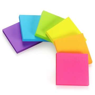 Early Buy Sticky Notes 6 Bright Color 6 Pads Self-Stick Notes 3 in x 3 in, 100 Sheets/Pad