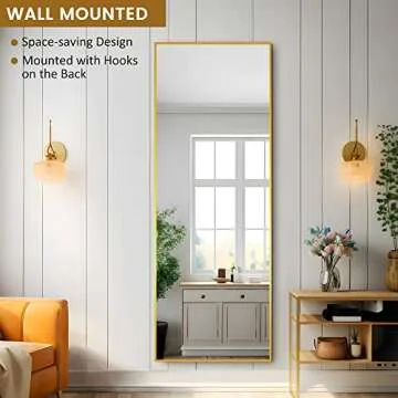 PexFix Full Body Mirror Full Length Mirror with Gold Aluminum Alloy Frame Mirror Full Length with St...