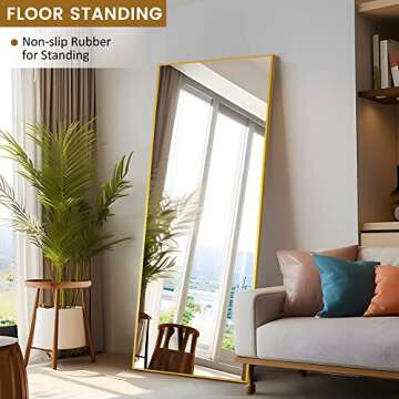 PexFix Full Body Mirror Full Length Mirror with Gold Aluminum Alloy Frame Mirror Full Length with Stand Wall Mounted Mirror Hanging Mirror for Wall Bedroom Bathroom Living Room Decor,43''×16'' (1013)