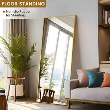 PexFix Full Body Mirror Full Length Mirror with Gold Aluminum Alloy Frame Mirror Full Length with Stand Wall Mounted Mirror Hanging Mirror for Wall Bedroom Bathroom Living Room Decor,43''×16'' (1013)