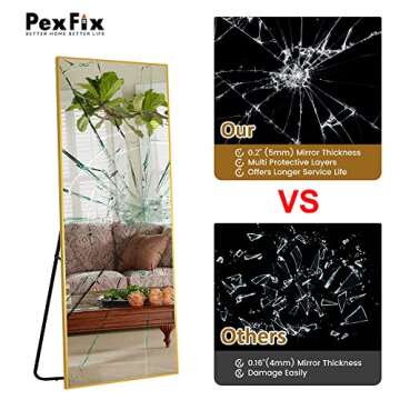 PexFix Full Body Mirror Full Length Mirror with Gold Aluminum Alloy Frame Mirror Full Length with Stand Wall Mounted Mirror Hanging Mirror for Wall Bedroom Bathroom Living Room Decor,43''×16'' (1013)