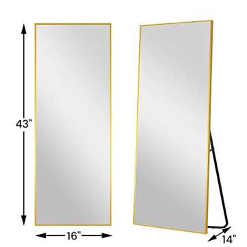 PexFix Full Body Mirror Full Length Mirror with Gold Aluminum Alloy Frame Mirror Full Length with Stand Wall Mounted Mirror Hanging Mirror for Wall Bedroom Bathroom Living Room Decor,43''×16'' (1013)