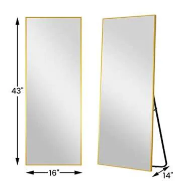 PexFix Full Body Mirror Full Length Mirror with Gold Aluminum Alloy Frame Mirror Full Length with Stand Wall Mounted Mirror Hanging Mirror for Wall Bedroom Bathroom Living Room Decor,43''×16'' (1013)