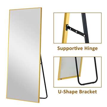 PexFix Full Body Mirror Full Length Mirror with Gold Aluminum Alloy Frame Mirror Full Length with Stand Wall Mounted Mirror Hanging Mirror for Wall Bedroom Bathroom Living Room Decor,43''×16'' (1013)