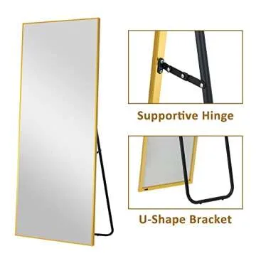 PexFix Full Body Mirror Full Length Mirror with Gold Aluminum Alloy Frame Mirror Full Length with Stand Wall Mounted Mirror Hanging Mirror for Wall Bedroom Bathroom Living Room Decor,43''×16'' (1013)