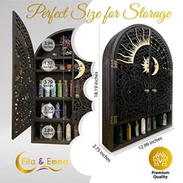 Sun and Moon Shelf & Crystal Display Case - Wall Hanging Crystal Display Shelf for Stones, Nail Polish, & Essential Oil Storage - Crystal Holder for Stones Display - Crystal Shelf Crystal Cabinet