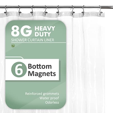 Shower Curtain Liner with 6 Weighted Magnets - Heavy Duty PEVA Plastic Shower Curtain for Bathroom, ...