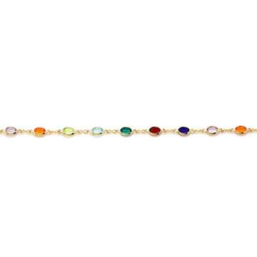 Gem Stone King 10 Inch Multi-Color Crystal and Gold Plated Brass Anklet Bracelet for Women
