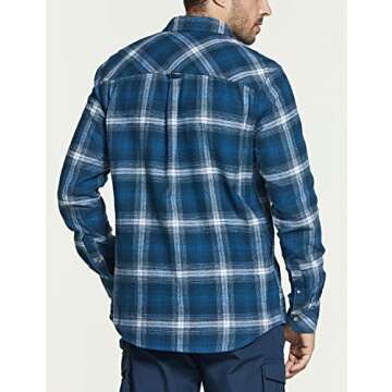 CQR Men's All Cotton Flannel Shirt, Long Sleeve Casual Button Down Plaid Shirt, Brushed Soft Outdoor Tactical Work Shirts, Plaid Deep Ocean, Large