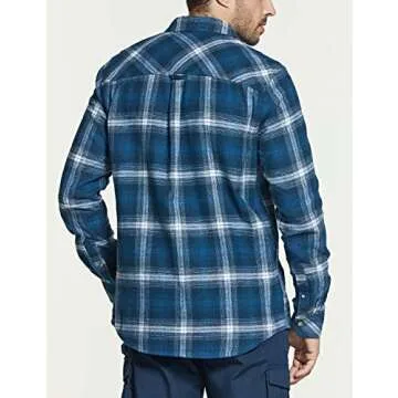 CQR Men's All Cotton Flannel Shirt in Plaid Deep Ocean