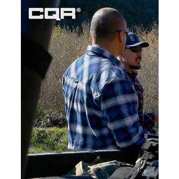 CQR Men's All Cotton Flannel Shirt, Long Sleeve Casual Button Down Plaid Shirt, Brushed Soft Outdoor Tactical Work Shirts, Plaid Deep Ocean, Large