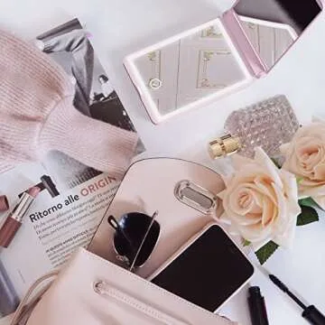 ULIGOOD [2023 Latest] Travel Mirror with Light, 1X/3X Magnification Lighted Pocket Mirror, Touch Switch Compact Mirror with LED Light, 2-Sided, Portable, Folding, Handheld, Small Compact Mirror(Pink)