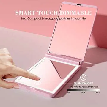 ULIGOOD [2023 Latest] Travel Mirror with Light, 1X/3X Magnification Lighted Pocket Mirror, Touch Switch Compact Mirror with LED Light, 2-Sided, Portable, Folding, Handheld, Small Compact Mirror(Pink)