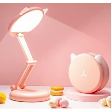 Cute Desk Lamp - Pink Foldable Portable Rechargeable with 9 Brightness Kids Desk Lamp & Kawaii Room ...