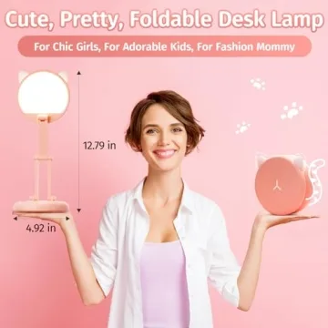 Cute Pink Desk Lamp Foldable Portable Rechargeable