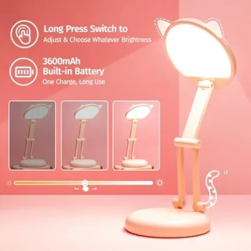 Cute Pink Desk Lamp Foldable Portable Rechargeable