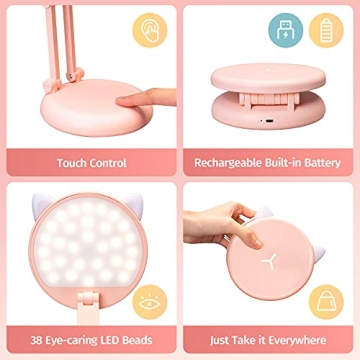 Cute Pink Desk Lamp Foldable Portable Rechargeable