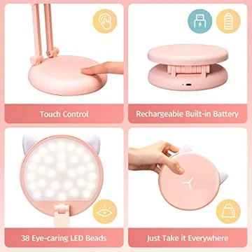 Cute Pink Desk Lamp Foldable Portable Rechargeable