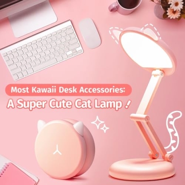 Cute Pink Desk Lamp Foldable Portable Rechargeable