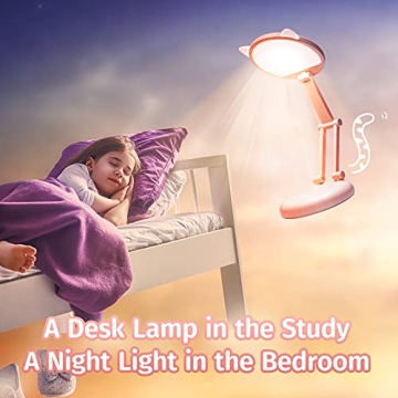 Cute Pink Desk Lamp Foldable Portable Rechargeable