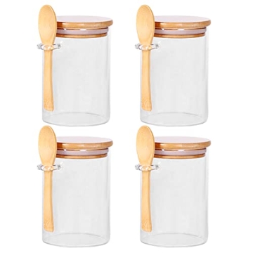 CZFWin Airtight Glass Jars with Bamboo Lids and Spoons