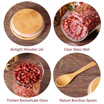 CZFWin Airtight Glass Jars with Bamboo Lids and Spoons