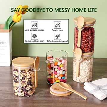 CZFWin Airtight Glass Jars with Bamboo Lids and Spoons