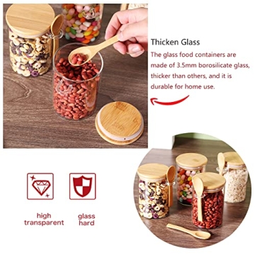 CZFWin Airtight Glass Jars with Bamboo Lids and Spoons
