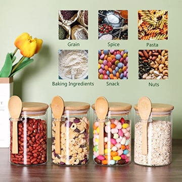 CZFWin Airtight Glass Jars with Bamboo Lids and Spoons