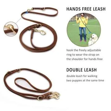 8ft Leather Dog Leash - Hands Free Multi Function Design