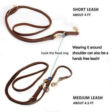 8ft Leather Dog Leash - Hands Free Multi Function Design
