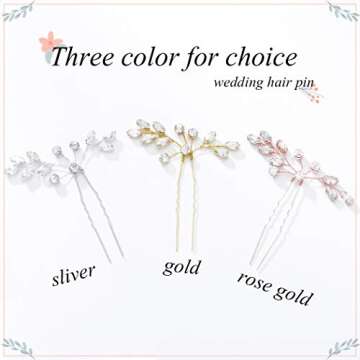 Unicra Bride Wedding Crystal Hair Pins - Elegant Rose Gold Accessories for Women and Girls (Set of 2...