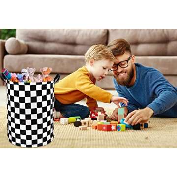 HIYAGON Boys Laundry Basket hamper Kids Storage Basket Car Toy Organizer Bins for Room Decor,Gift Basket for Bedroom(Racing Flag)