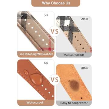 Designer Band Compatible with Apple Watch 41mm 40mm 38mm, Luxury Beige Plaid Elements Soft Leather iWatch Band with Classic Firmly Buckle for iWatch Series9/8/7/6/5/4/3/2/1/SE for Women/Man