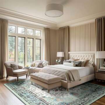 RELEANY Area Rugs 8'x10' Washable Non-Slip, Floral Vintage Distress Print Pattern Medallion Carpet f...