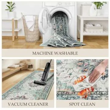 RELEANY Area Rugs 8'x10' Washable Non-Slip, Floral Vintage Distress Print Pattern Medallion Carpet for Living Room Bedroom Dining Room, Green Teal Colorful