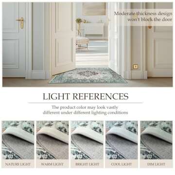 RELEANY Area Rugs 8'x10' Washable Non-Slip, Floral Vintage Distress Print Pattern Medallion Carpet for Living Room Bedroom Dining Room, Green Teal Colorful