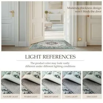 RELEANY Area Rugs 8'x10' Washable Non-Slip, Floral Vintage Distress Print Pattern Medallion Carpet for Living Room Bedroom Dining Room, Green Teal Colorful