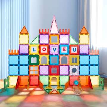 MagHub Magnetic Tiles 85 PCS Magnetic Blocks for Kids, 3D Magnetic Building Blocks, Magnetic Stacking Toys Construction Kit,STEM Toys Gift for Toddlers Children Boys Girls Ages 3 4 5 6 7 8+ Year Old