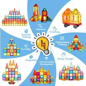 MagHub Magnetic Tiles 85 PCS Magnetic Blocks for Kids, 3D Magnetic Building Blocks, Magnetic Stacking Toys Construction Kit,STEM Toys Gift for Toddlers Children Boys Girls Ages 3 4 5 6 7 8+ Year Old