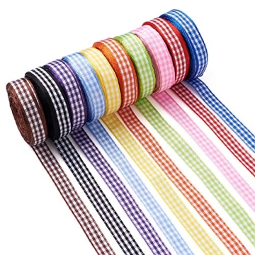 Craftdady 10 Rolls Gingham Checked Polyester Ribbon 3/8 Inch Plaid Tartan Fabric Craft Ribbon Roll f...