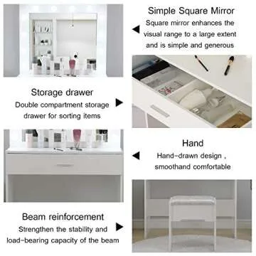 Riforla Lighted Vanity Set with Mirror and Drawer