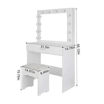 Riforla Lighted Vanity Set with Mirror and Drawer