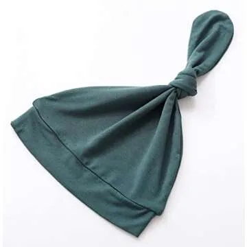 Newborn Baby Boys Girls Knotted Gown Hat Set Soft Viscose from Bamboo Infant Sleeper Baby Sleep Gown with Mittens (Deep Green, 0-3 Months)